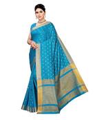 Blue woven cotton silk saree with blouse
