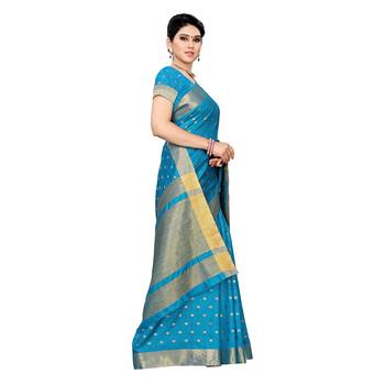 Blue woven cotton silk saree with blouse 3