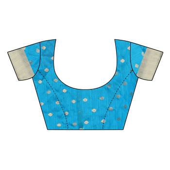 Blue woven cotton silk saree with blouse 5
