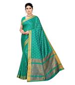 Green woven cotton silk saree with blouse