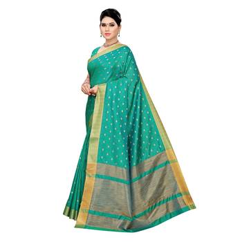 Green woven cotton silk saree with blouse 2