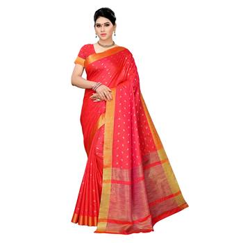 Pink woven cotton silk saree with blouse 1