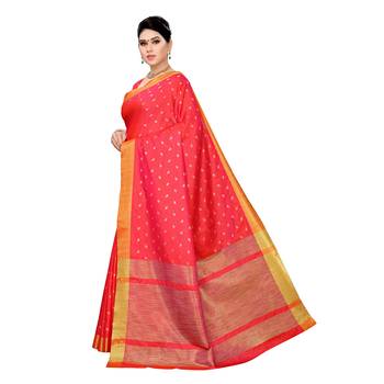 Pink woven cotton silk saree with blouse 2