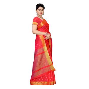Pink woven cotton silk saree with blouse 3