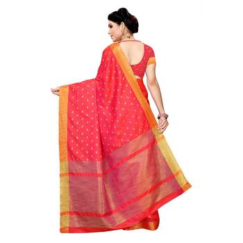 Pink woven cotton silk saree with blouse 4