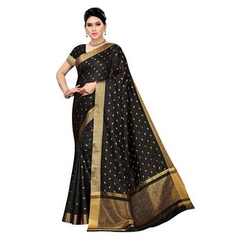 Black woven cotton silk saree with blouse 1