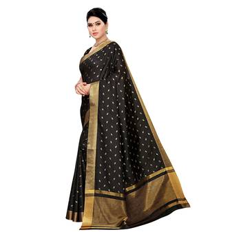 Black woven cotton silk saree with blouse 2