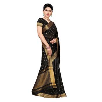 Black woven cotton silk saree with blouse 3