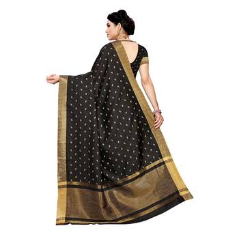 Black woven cotton silk saree with blouse 4