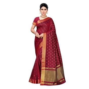 Maroon woven cotton silk saree with blouse 1