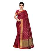 Maroon woven cotton silk saree with blouse