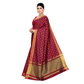 Maroon woven cotton silk saree with blouse 2