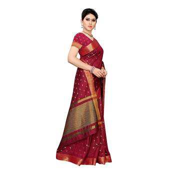 Maroon woven cotton silk saree with blouse 3