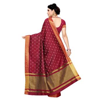 Maroon woven cotton silk saree with blouse 4