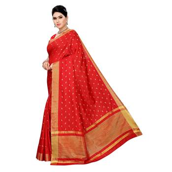 Red woven cotton silk saree with blouse 2