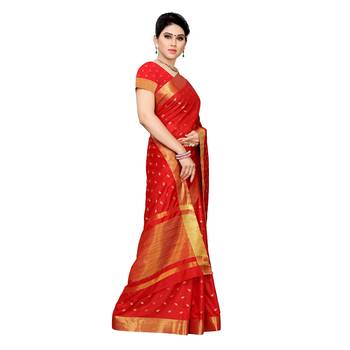 Red woven cotton silk saree with blouse 3