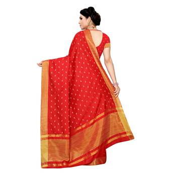 Red woven cotton silk saree with blouse 4
