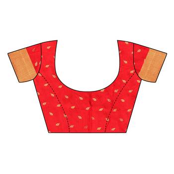 Red woven cotton silk saree with blouse 5