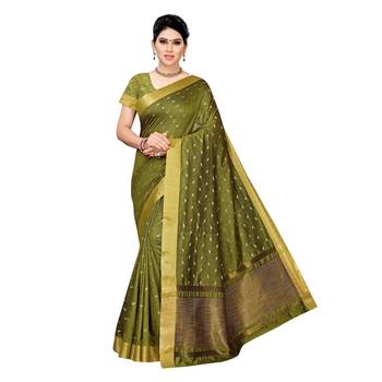 Green woven cotton silk saree with blouse 1