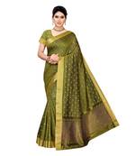 Green woven cotton silk saree with blouse