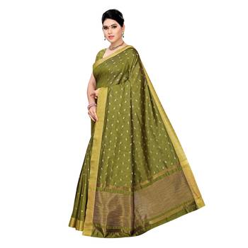 Green woven cotton silk saree with blouse 2