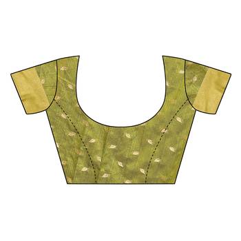 Green woven cotton silk saree with blouse 5