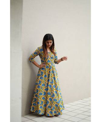 Yellow printed Cotton stitched dresses 2