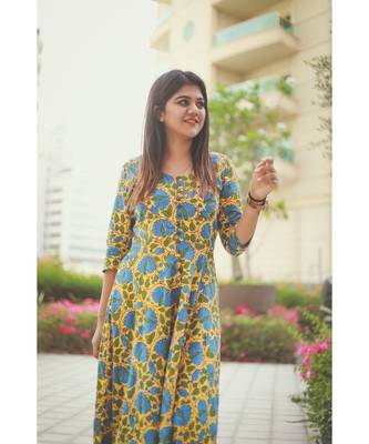 Yellow printed Cotton stitched dresses 3