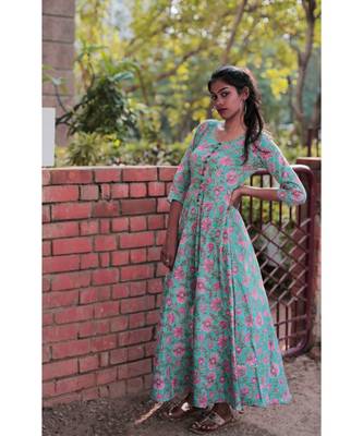 Blue printed Cotton stitched dresses 1