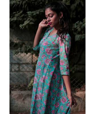 Blue printed Cotton stitched dresses 5