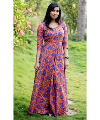 Orange printed Cotton stitched dresses 1