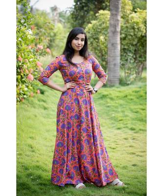 Orange printed Cotton stitched dresses 2