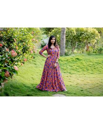 Orange printed Cotton stitched dresses 4