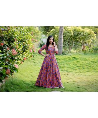 Orange printed Cotton stitched dresses 5