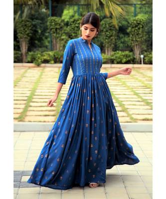 blue printed Rayon stitched dresses 2
