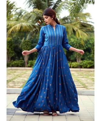 blue printed Rayon stitched dresses 3