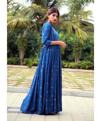 blue printed Rayon stitched dresses 4