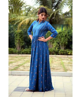 blue printed Rayon stitched dresses 5