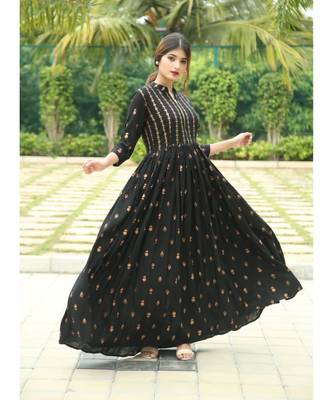 Black printed Rayon stitched dresses 1