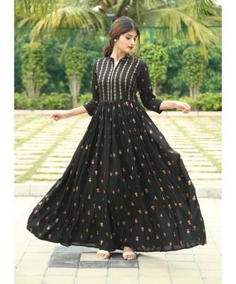 Black printed Rayon stitched dresses 2