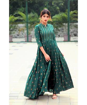 green printed Rayon stitched dresses 1