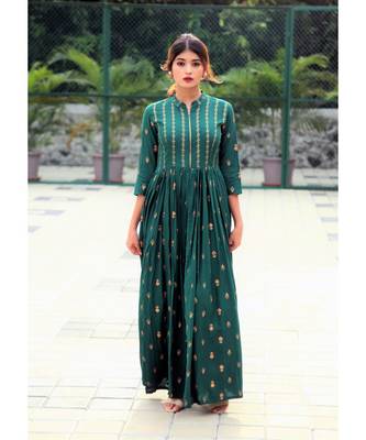 green printed Rayon stitched dresses 2