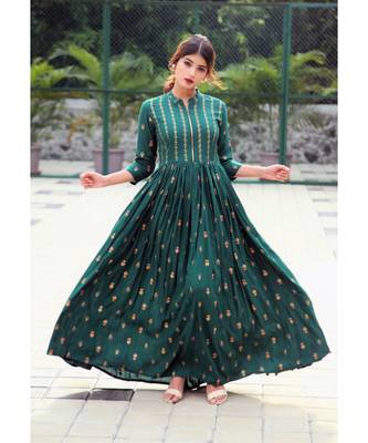 green printed Rayon stitched dresses 3