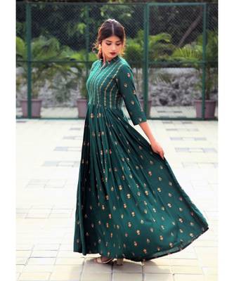 green printed Rayon stitched dresses 4