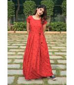 orange printed Rayon stitched dresses