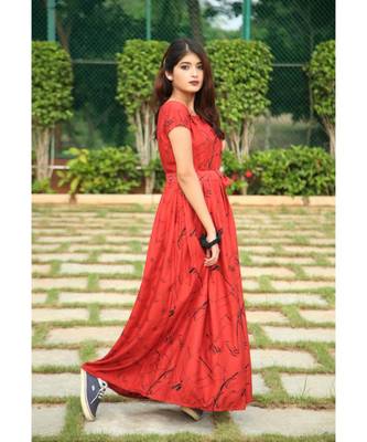 orange printed Rayon stitched dresses 3