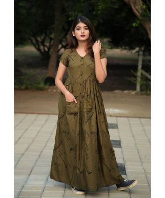 green printed Rayon stitched dresses 1