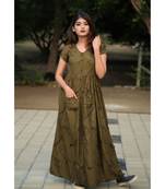 green printed Rayon stitched dresses