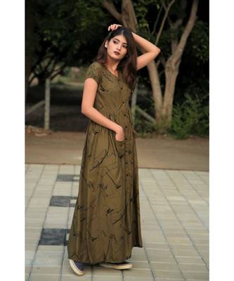 green printed Rayon stitched dresses 2