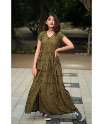 green printed Rayon stitched dresses 3